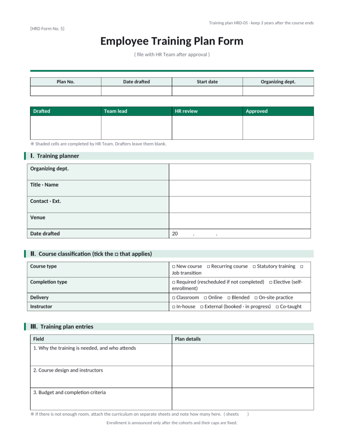 Page 1 — Employee Training Plan Form