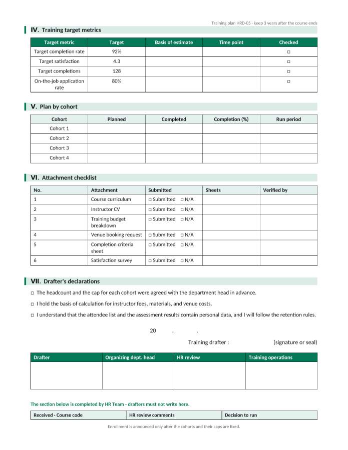 Page 3 — Employee Training Plan Form