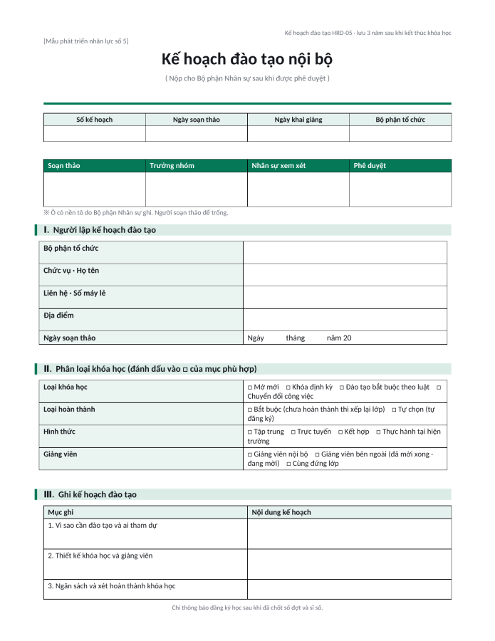 Trang 1 — Kế hoạch đào tạo nội bộ