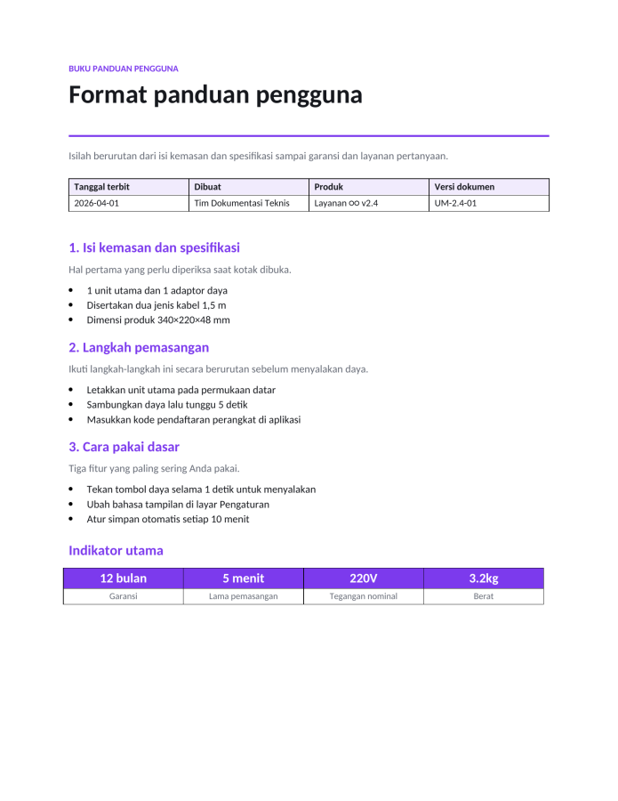Halaman 1 — Format panduan pengguna
