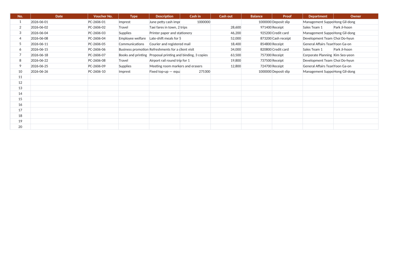 Preview 2 — Petty Cash Log