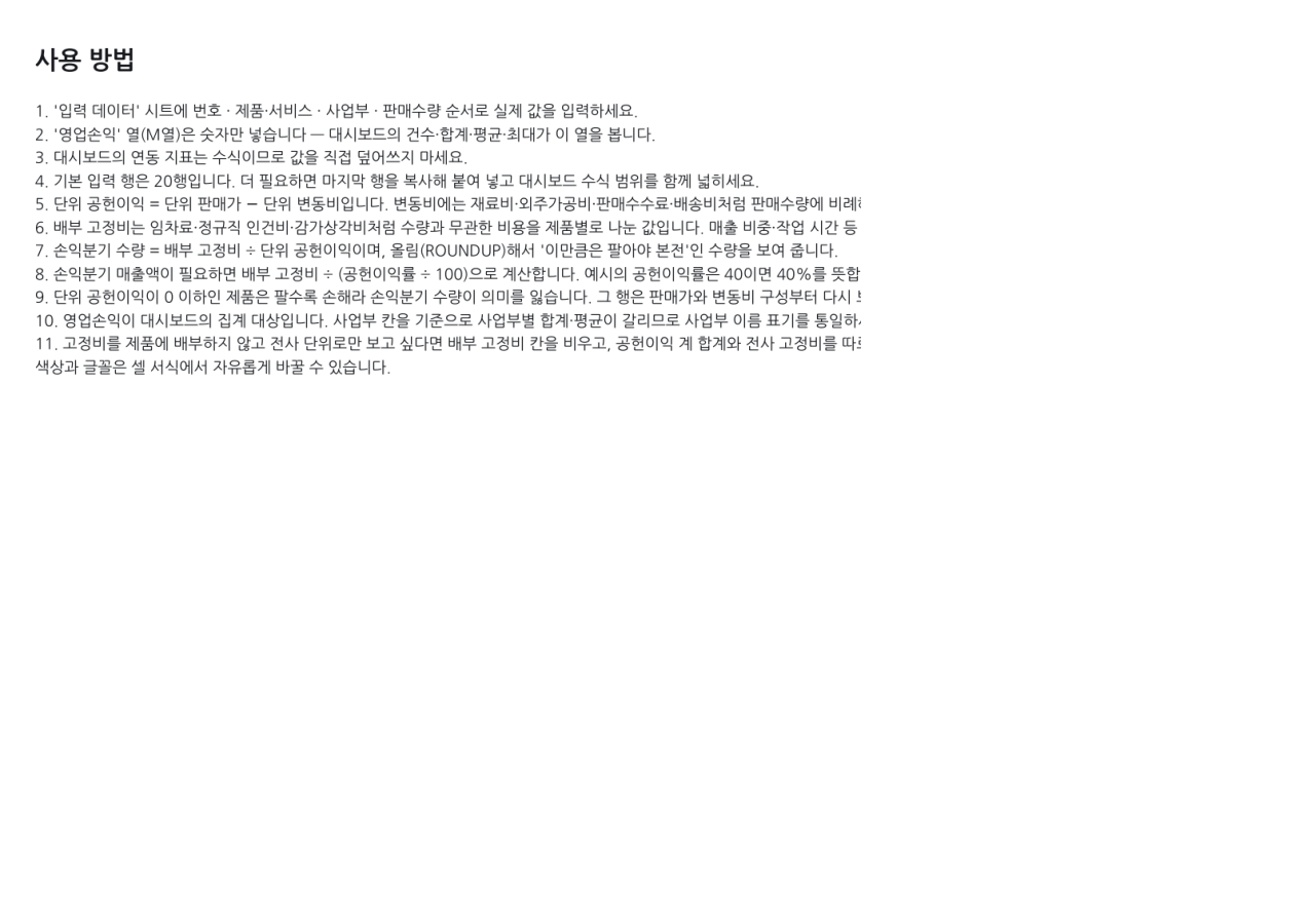 미리보기 3 — 손익분기 분석표