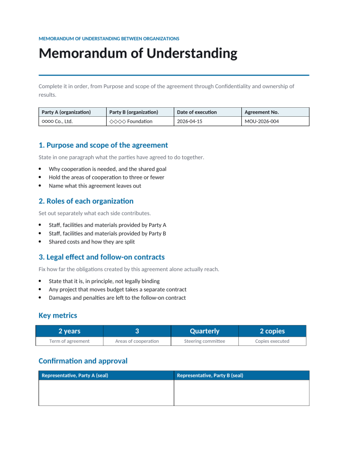 Page 1 — Memorandum of Understanding