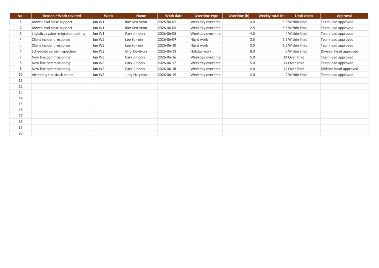 Preview 2 — Overtime Work Log