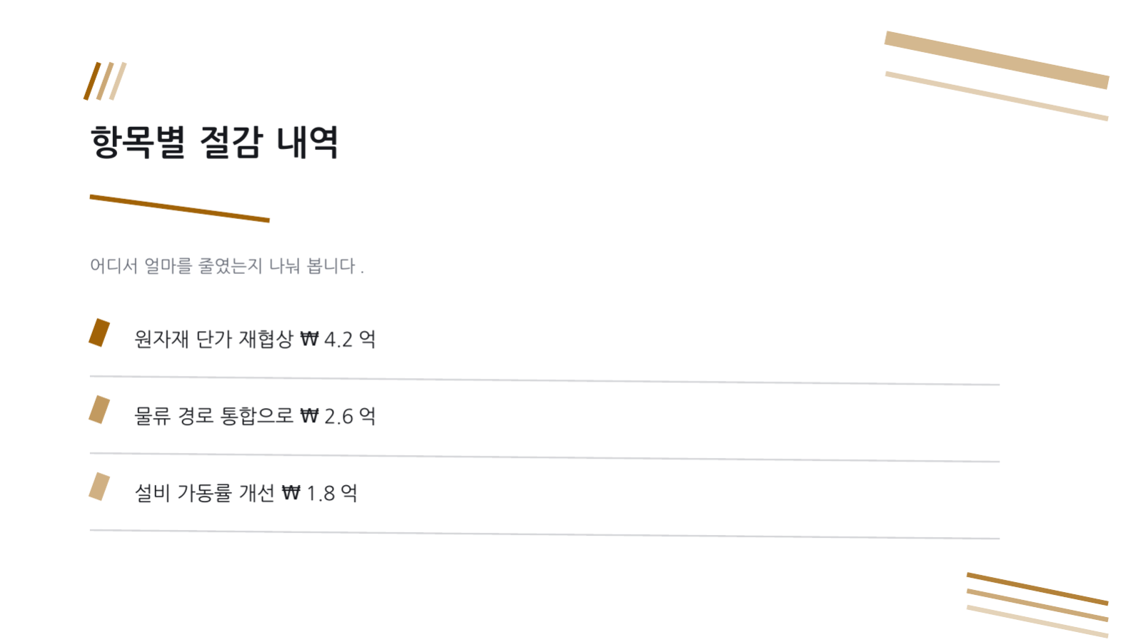 슬라이드 6 — 원가 절감 보고