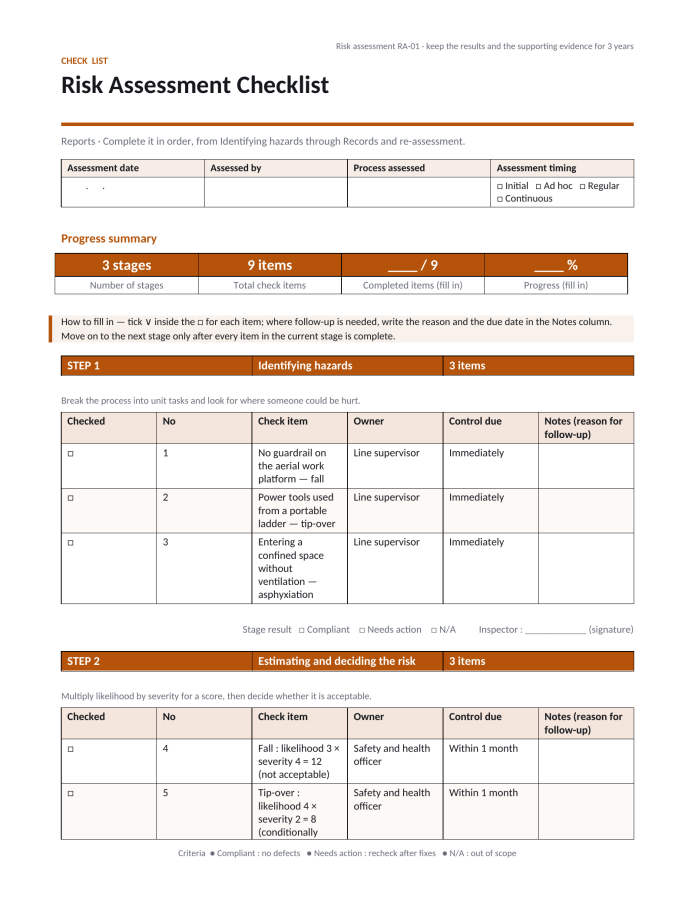 Page 1 — Risk Assessment Checklist