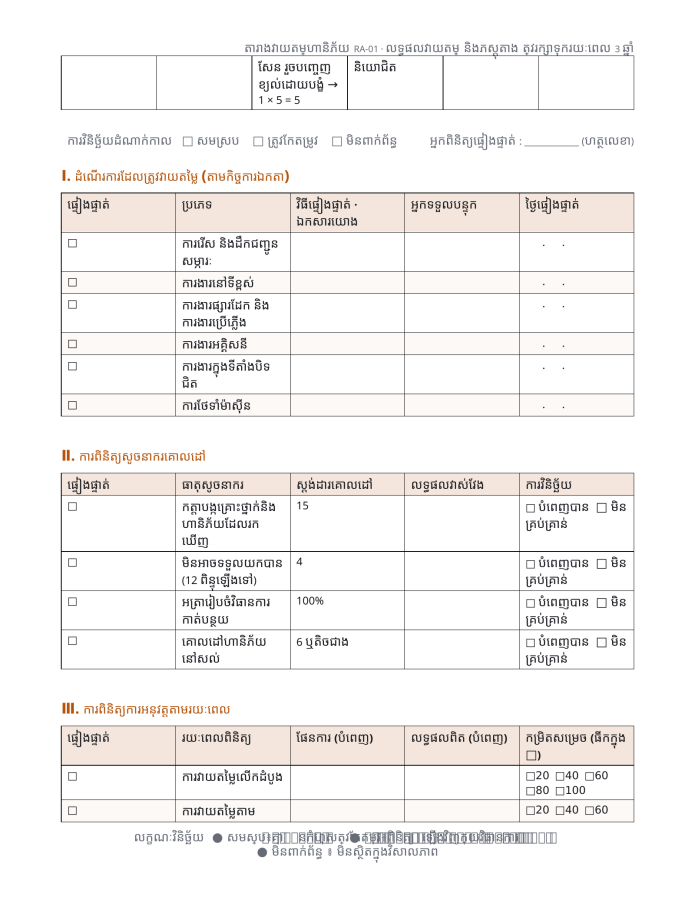 ទំព័រ 3 — បញ្ជីត្រួតពិនិត្យ វាយតម្លៃហានិភ័យ