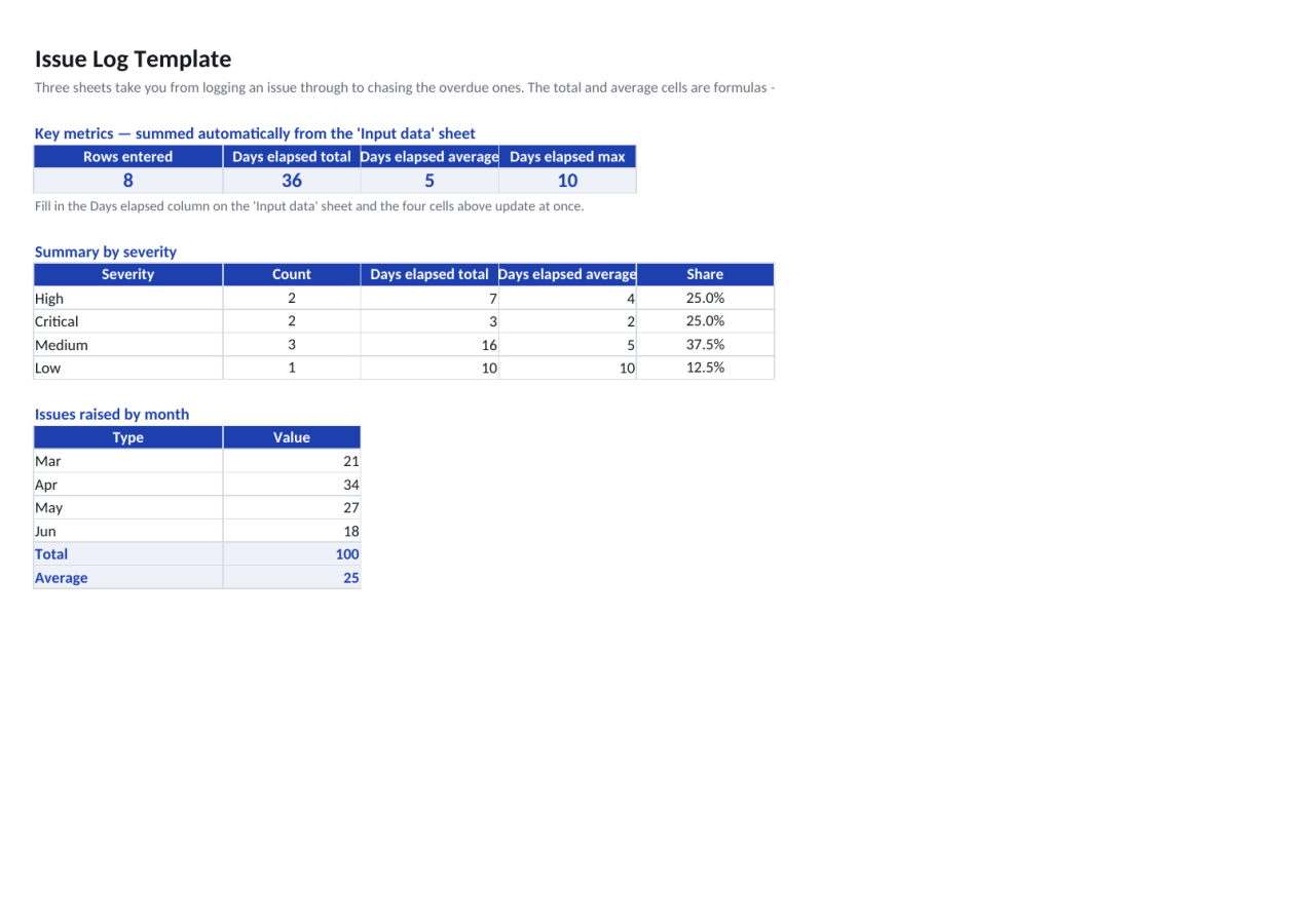 Preview 1 — Issue Log Template