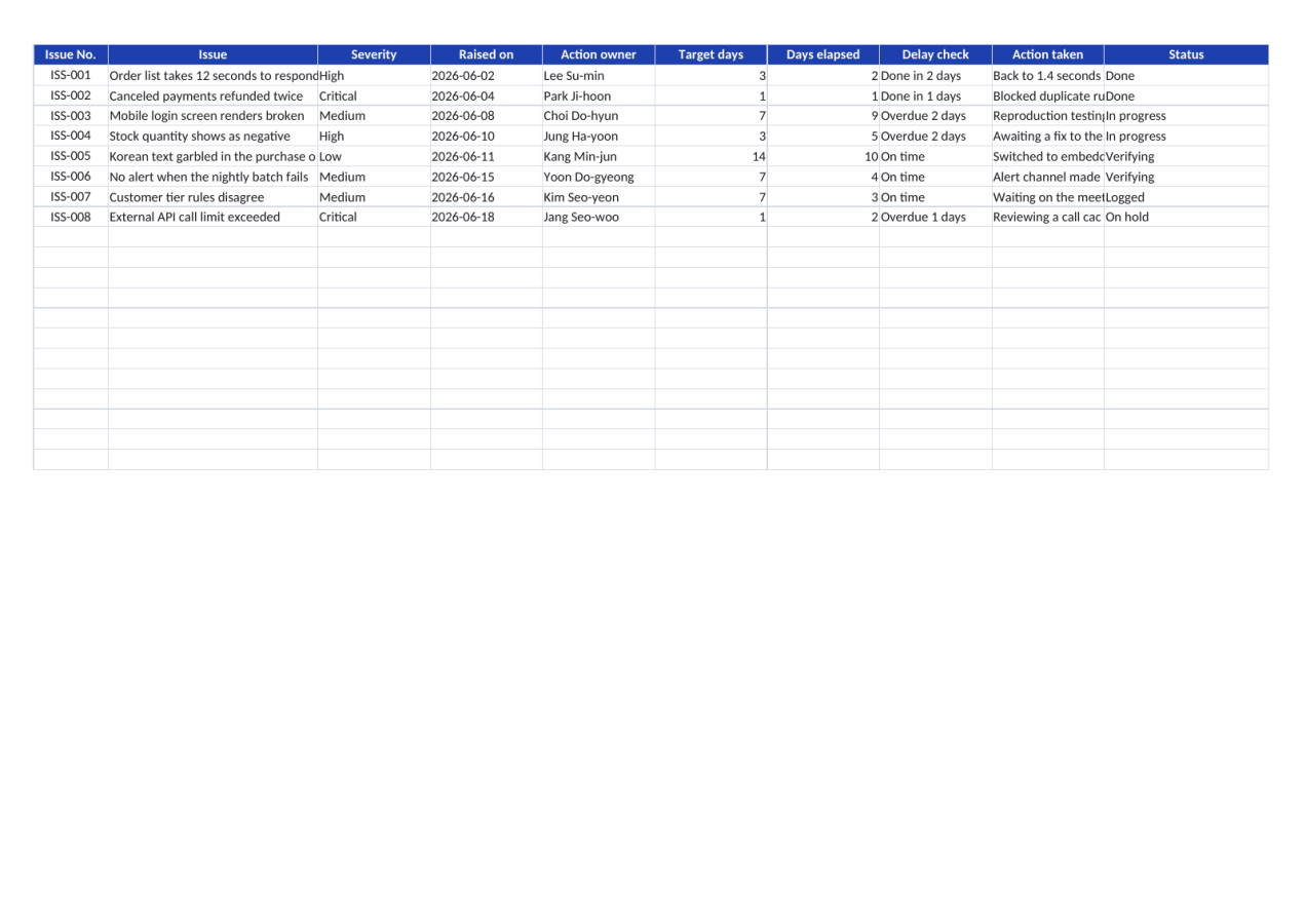 Preview 2 — Issue Log Template