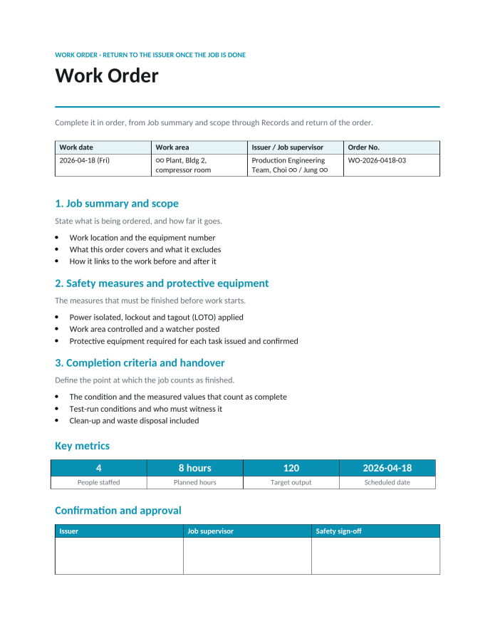 Page 1 — Work Order
