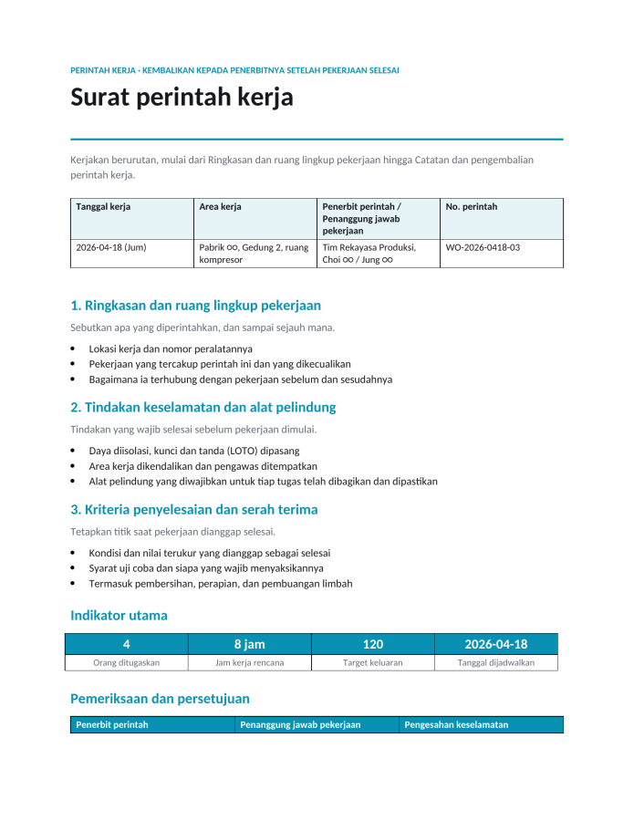 Halaman 1 — Surat perintah kerja