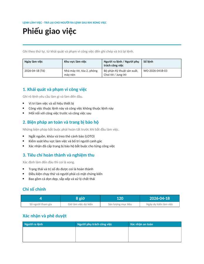 Trang 1 — Phiếu giao việc