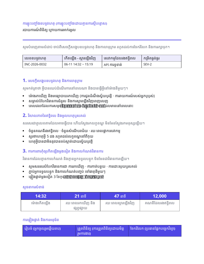 ទំព័រ 1 — របាយការណ៍ពិនិត្យ ក្រោយការរអាក់រអួល