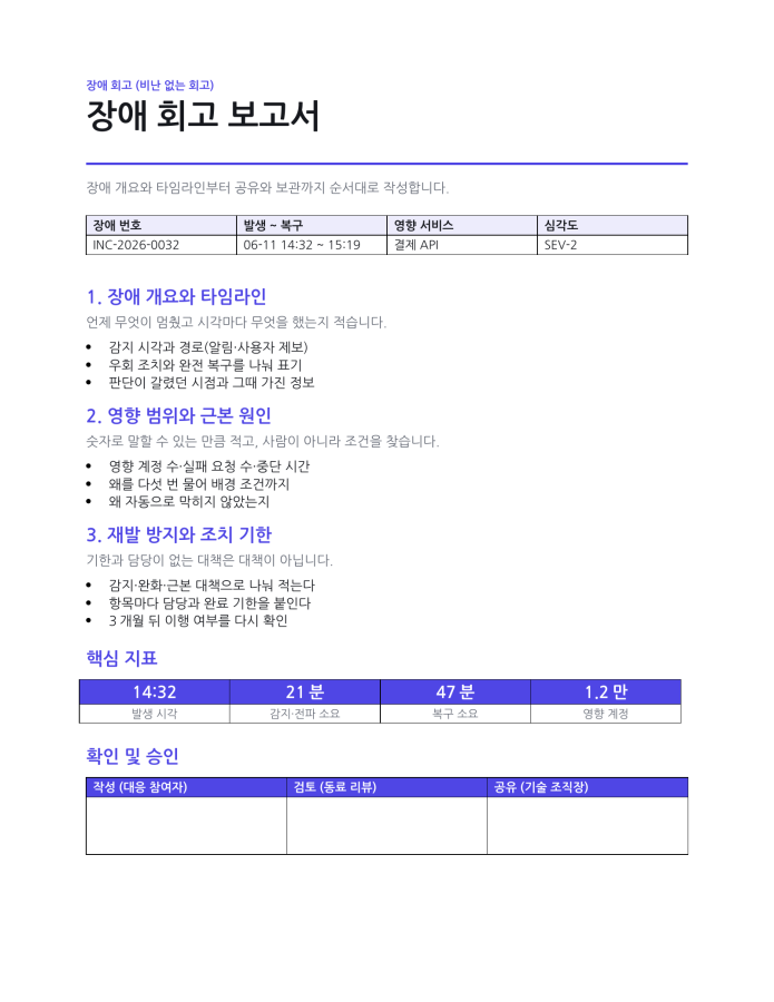 페이지 1 — 장애 회고 보고서