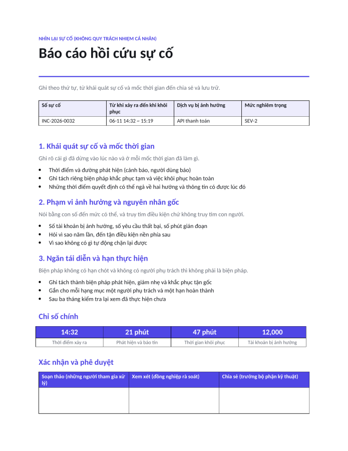 Trang 1 — Báo cáo hồi cứu sự cố