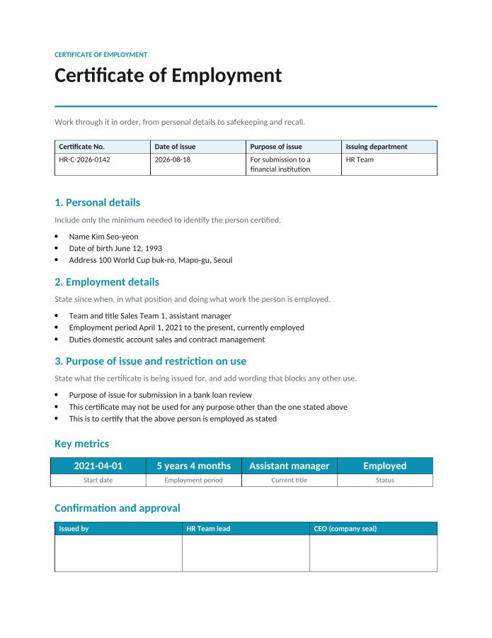 Page 1 — Certificate of Employment