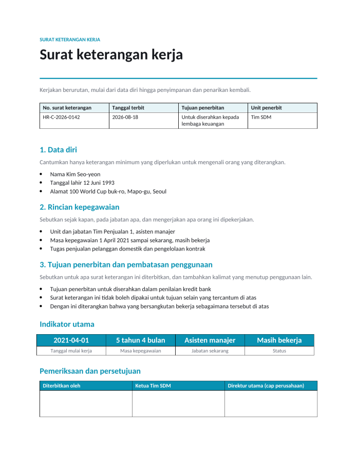 Halaman 1 — Surat keterangan kerja