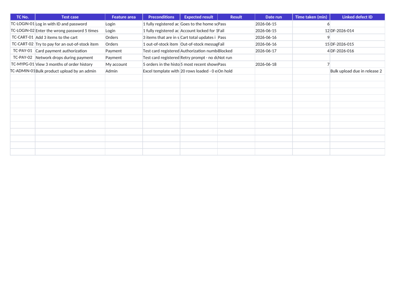 Preview 2 — Test Case Management Sheet