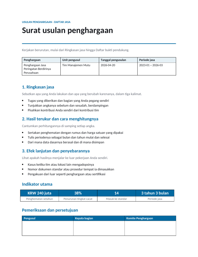Halaman 1 — Surat usulan penghargaan