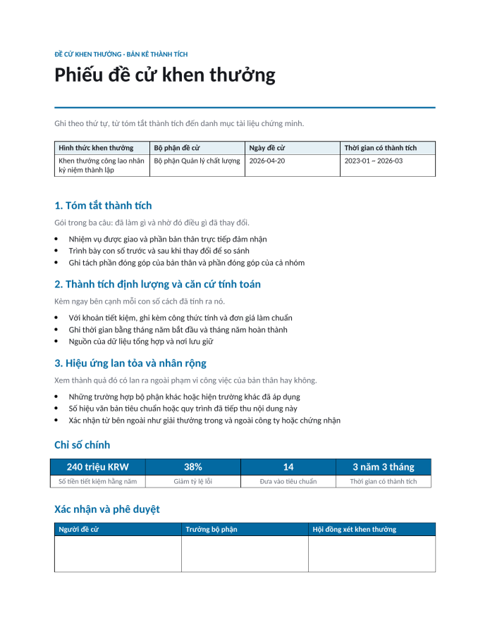 Trang 1 — Phiếu đề cử khen thưởng