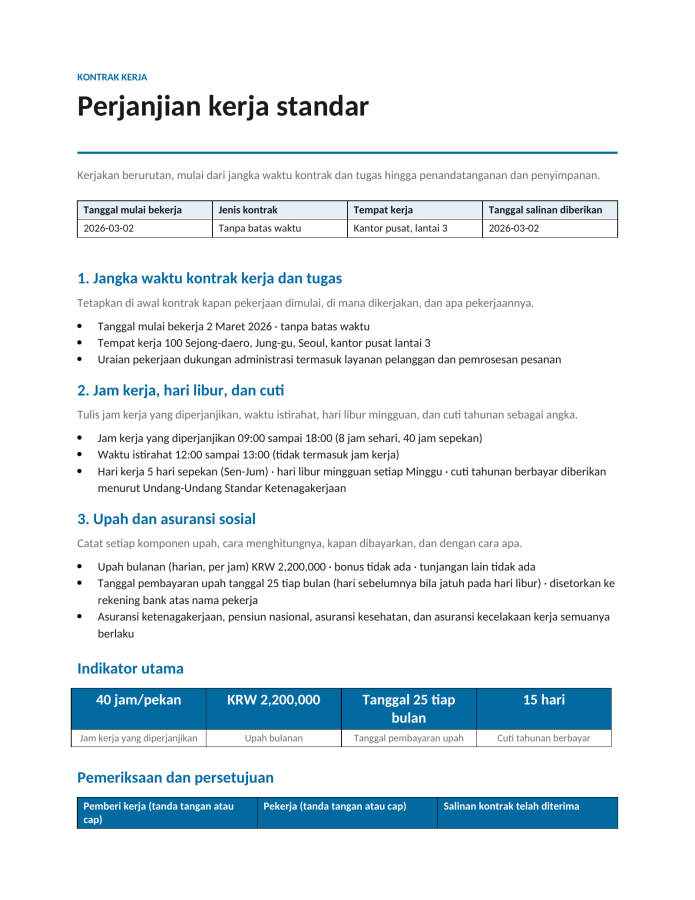 Halaman 1 — Perjanjian kerja standar