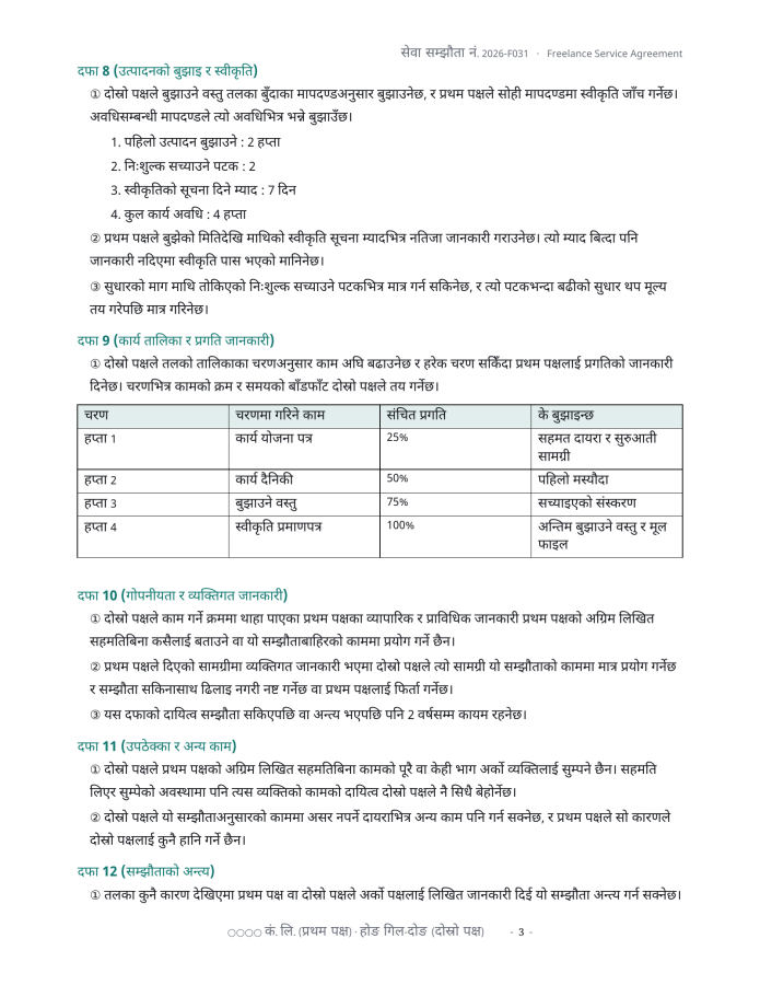 पृष्ठ 3 — फ्रिल्यान्स सेवा सम्झौता