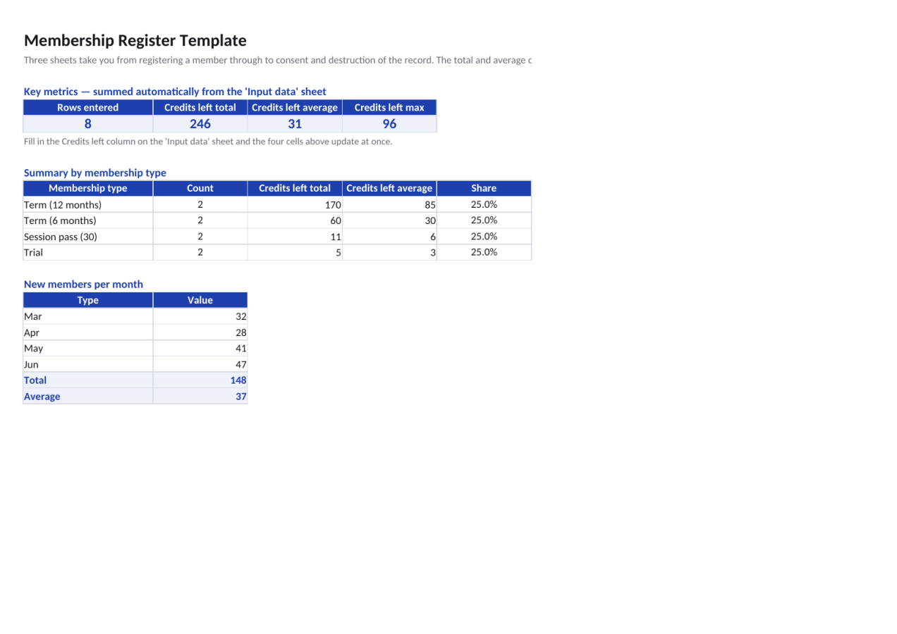 Preview 1 — Membership Register Template