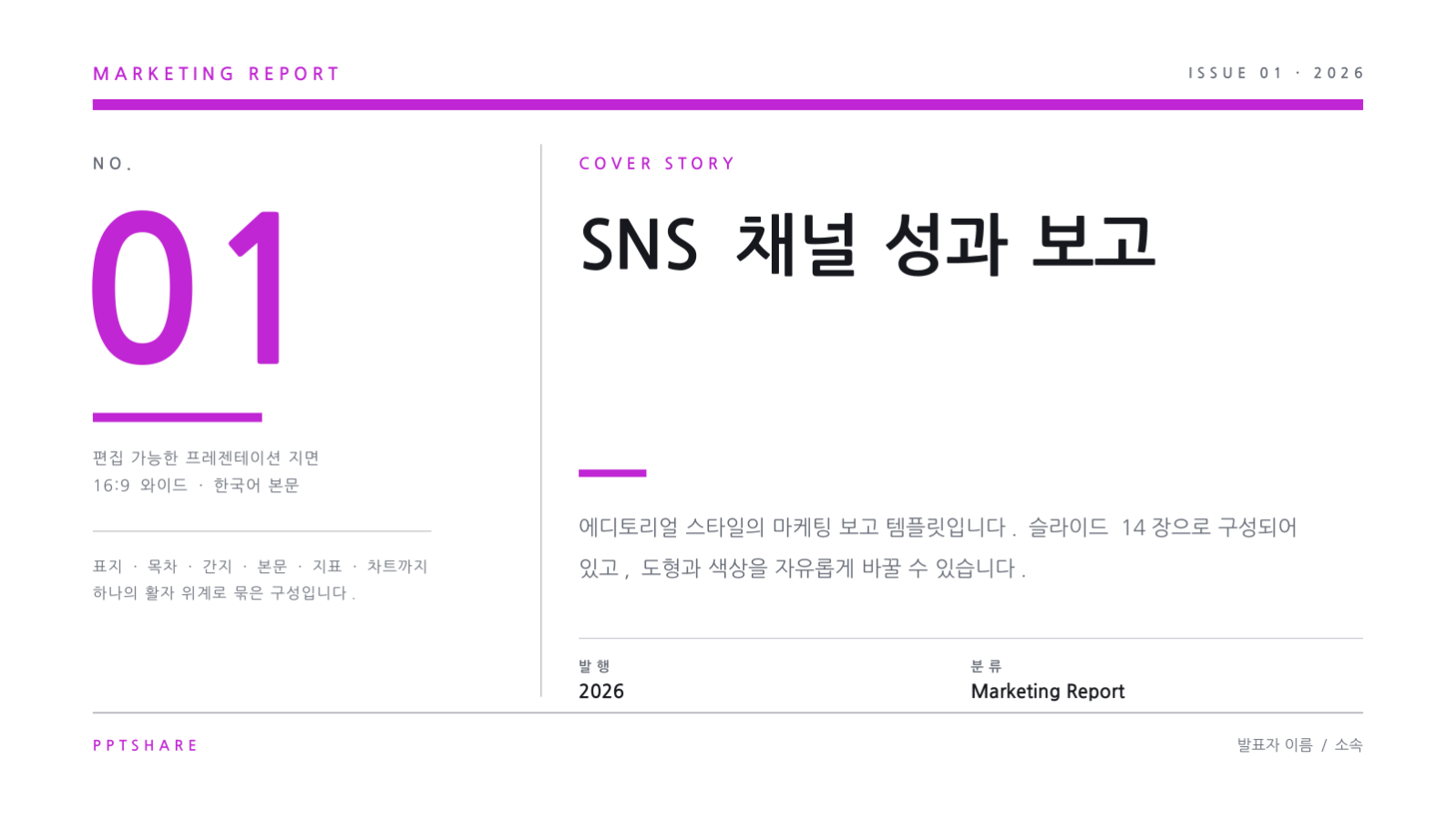 SNS 채널 성과 보고 슬라이드 1 미리보기