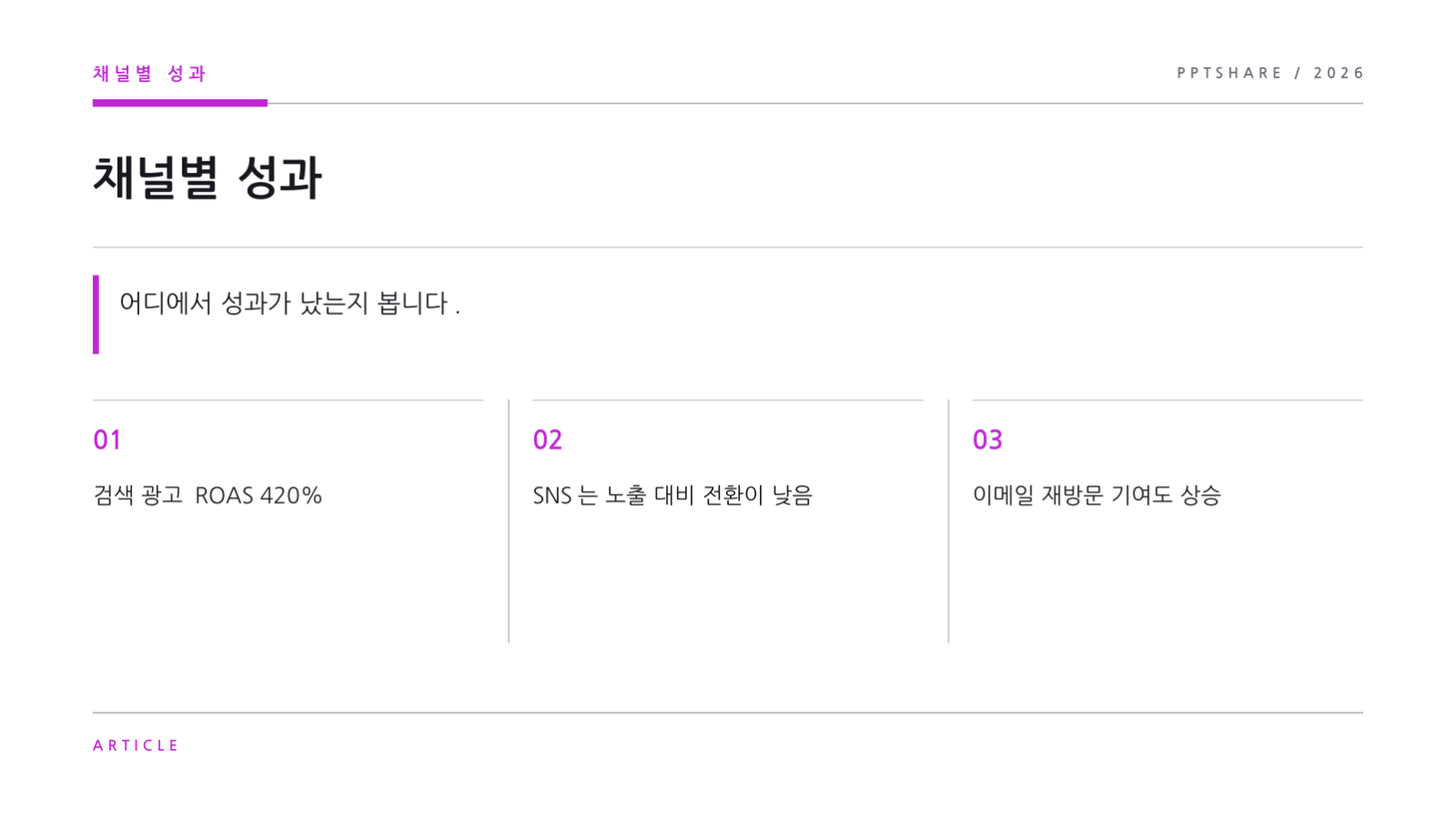 SNS 채널 성과 보고 슬라이드 8 미리보기